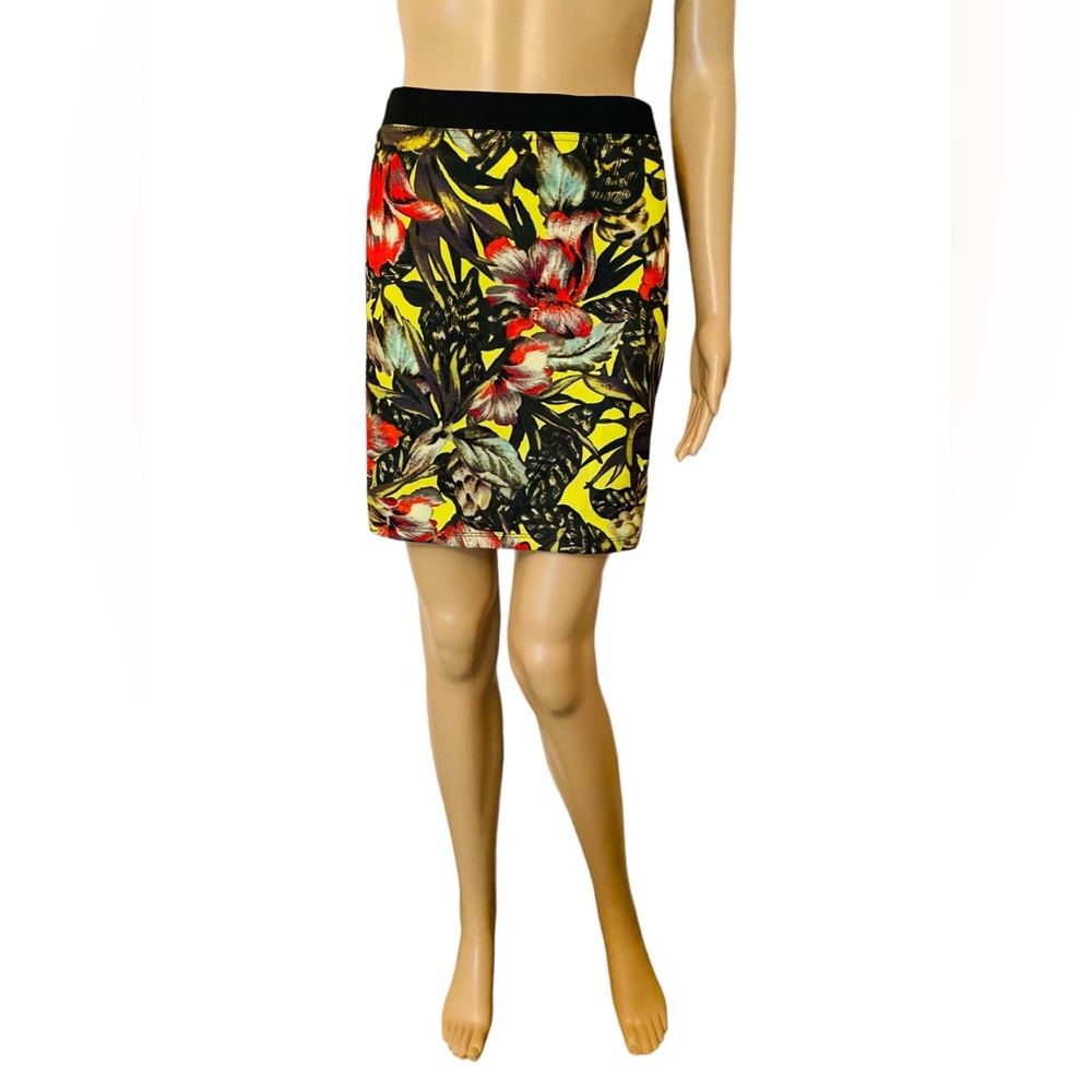 Neon floral elastic waist short skirt